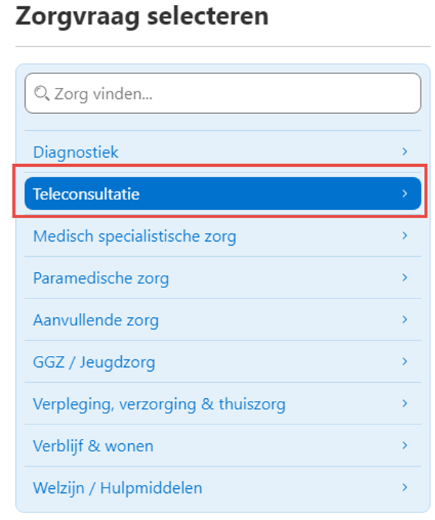 Schermafbeelding van het computerprogramma Zorgdomein Meekijkconsulten Zorgdomein